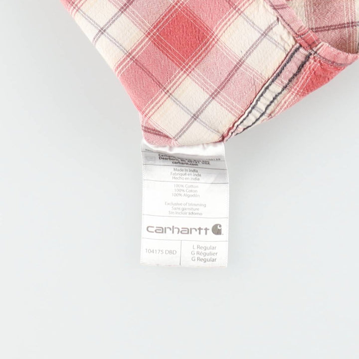 Carhartt ORIGINAL FIT Check Pattern Button-Down Short-Sleeve Work Shirt (Men's Size L) cotton burgundy type Vintage Second Hand