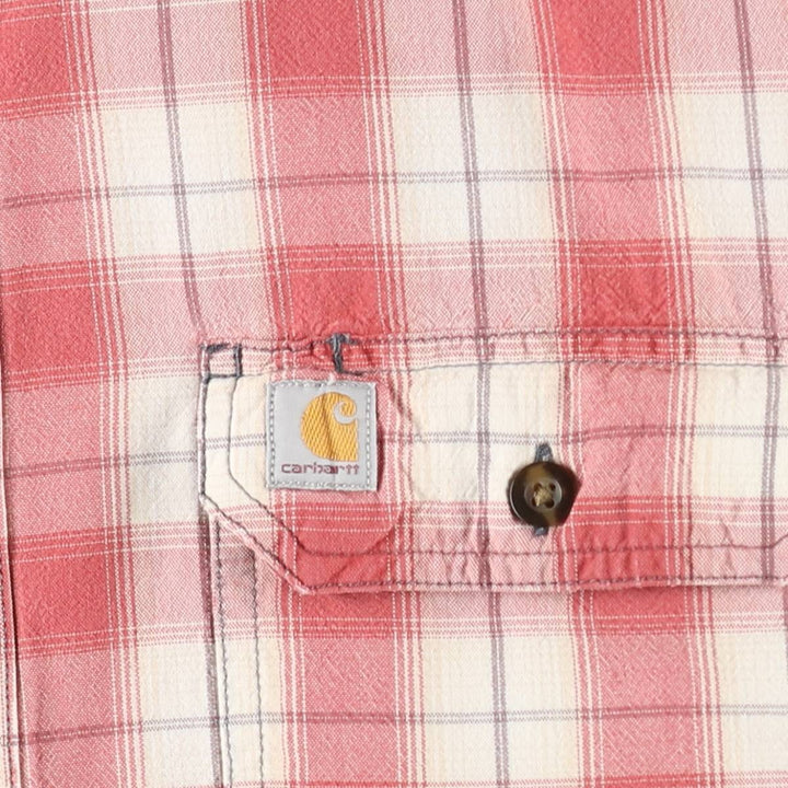 Carhartt ORIGINAL FIT Check Pattern Button-Down Short-Sleeve Work Shirt (Men's Size L) cotton burgundy type Vintage Second Hand