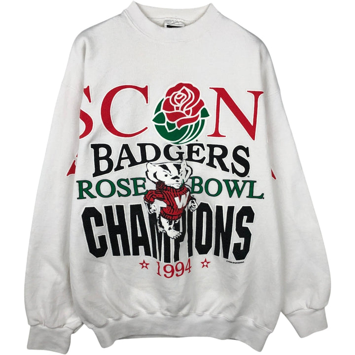 90'S Tultex University of Wisconsin Large Print College Character Sweatshirt, Made in USA cotton white type Vintage Second Hand