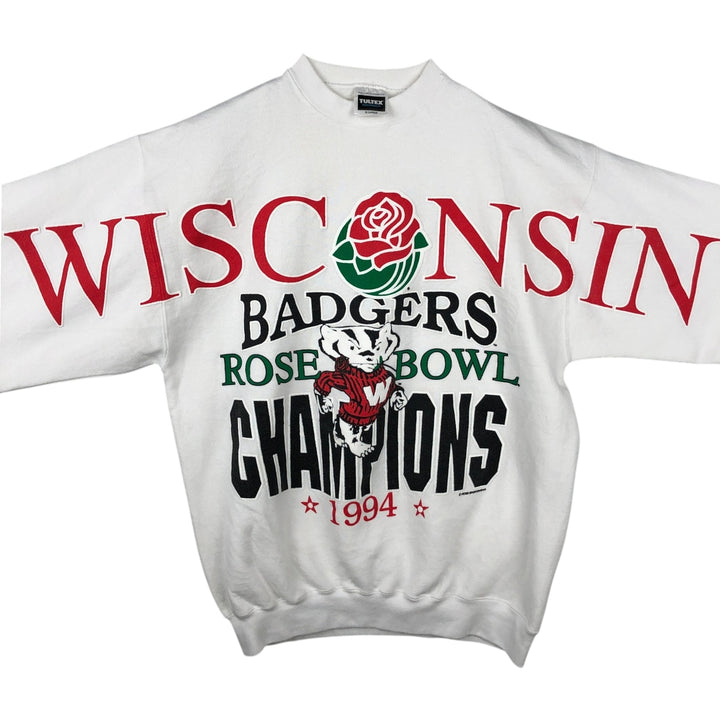 90'S Tultex University of Wisconsin Large Print College Character Sweatshirt, Made in USA cotton white type Vintage Second Hand