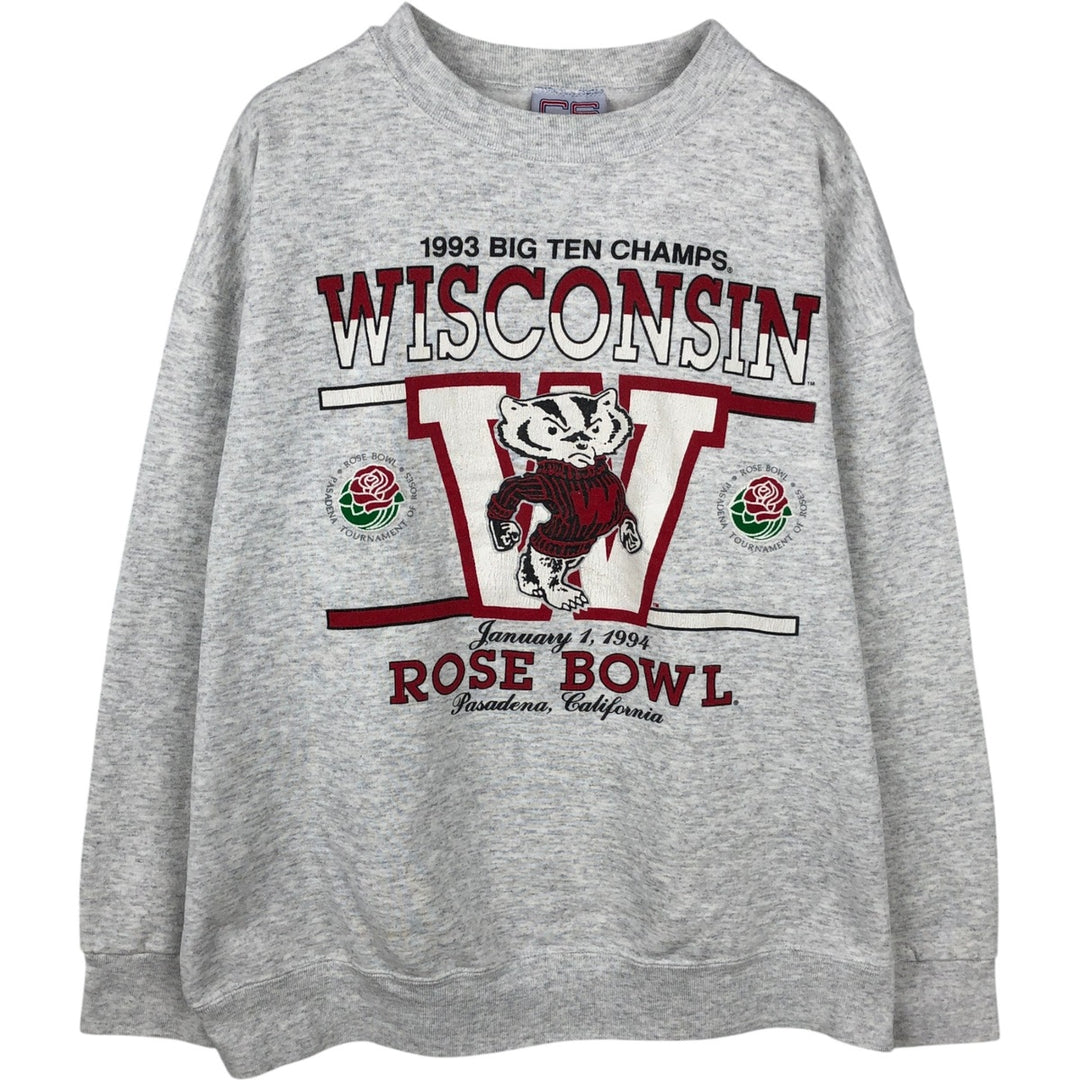 90'S CRABLE SPORTSWEAR University of Wisconsin College Sweatshirt, Made in USA, Men's XL equivalent, Vintage cotton gray type Vintage Second Hand