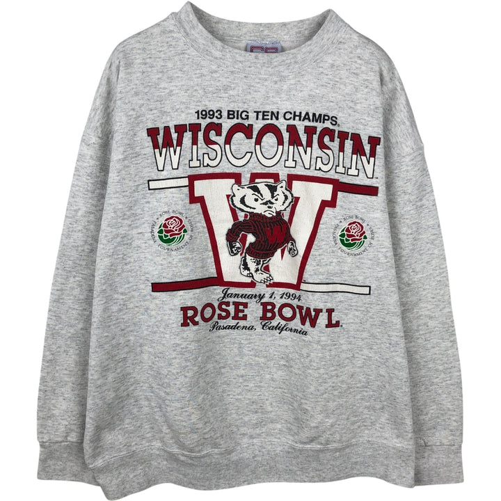 90'S CRABLE SPORTSWEAR University of Wisconsin College Sweatshirt, Made in USA, Men's XL equivalent, Vintage cotton gray type Vintage Second Hand