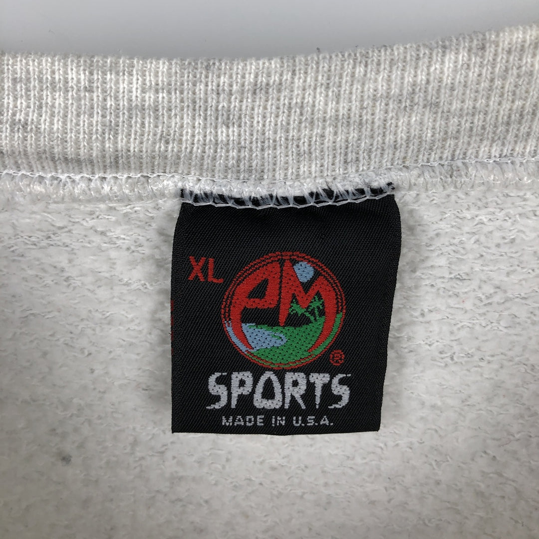 90'S PM SPORTS College Sweatshirt, Made in USA, Men's XL equivalent, Vintage polyester gray type Vintage Second Hand