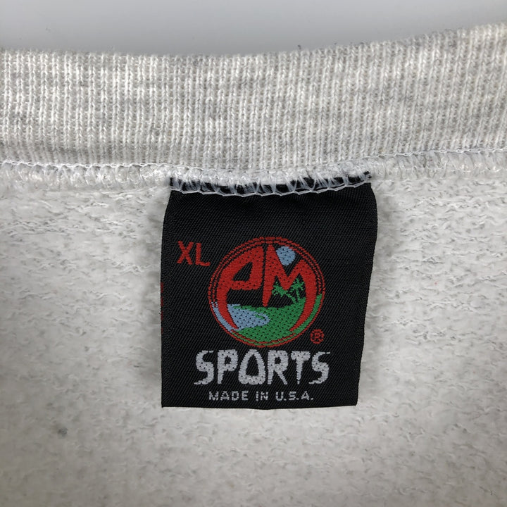 90'S PM SPORTS College Sweatshirt, Made in USA, Men's XL equivalent, Vintage polyester gray type Vintage Second Hand