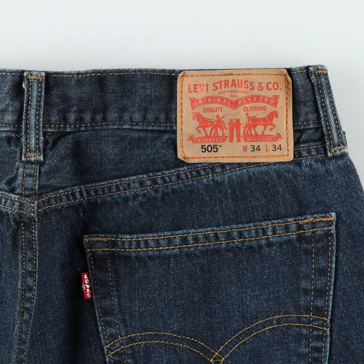 Levi's 505 tapered denim pants for men, size W34 cotton navy blue type Vintage Second Hand