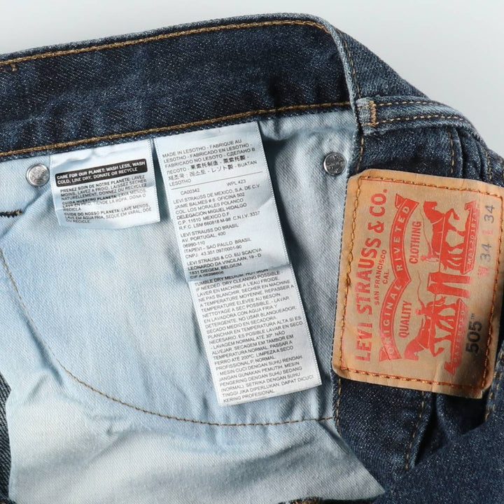 Levi's 505 tapered denim pants for men, size W34 cotton navy blue type Vintage Second Hand