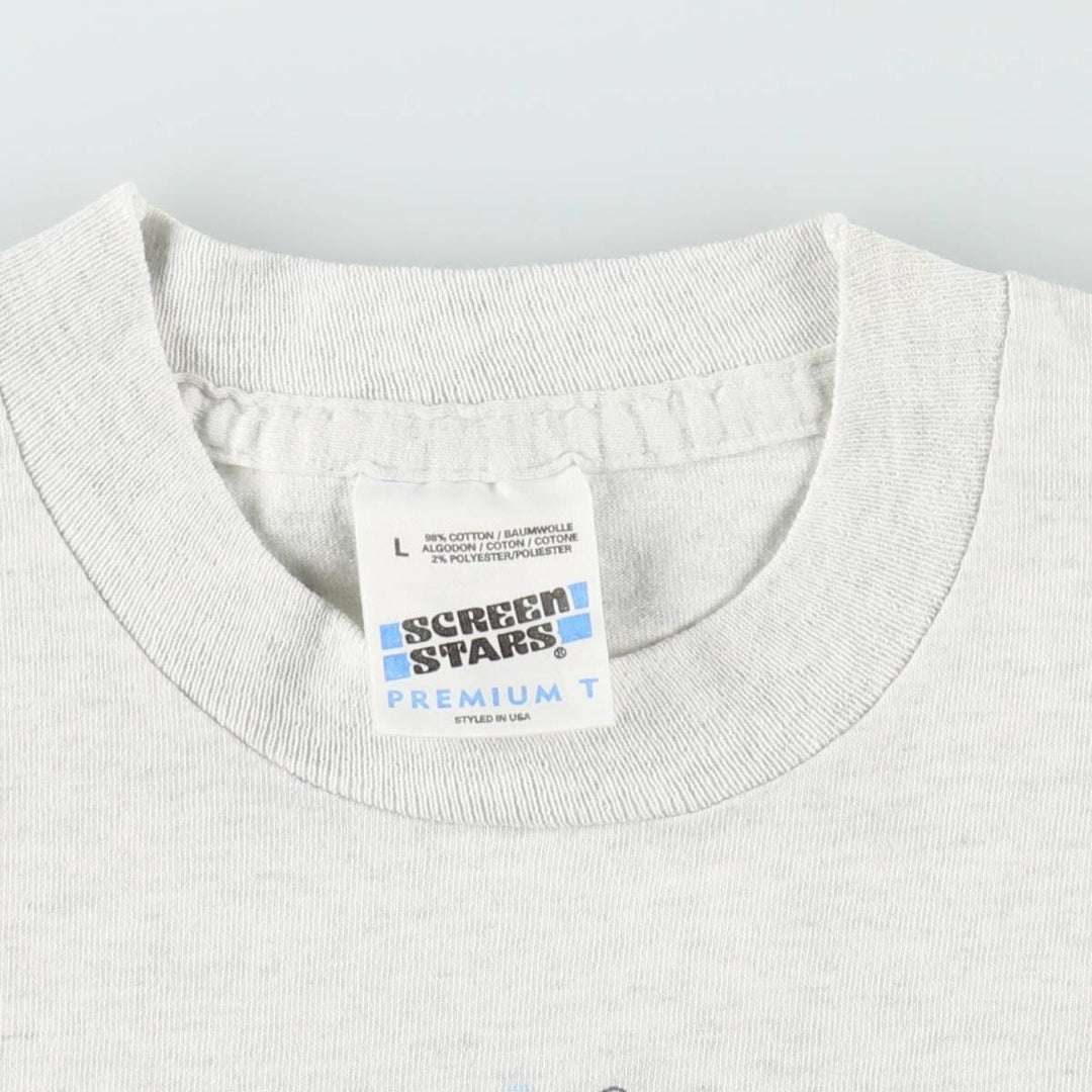 90'S Screen Stars Premium T-shirt advertising t-shirt, made in USA, men's size L equivalent, vintage. cotton gray type Vintage Second Hand