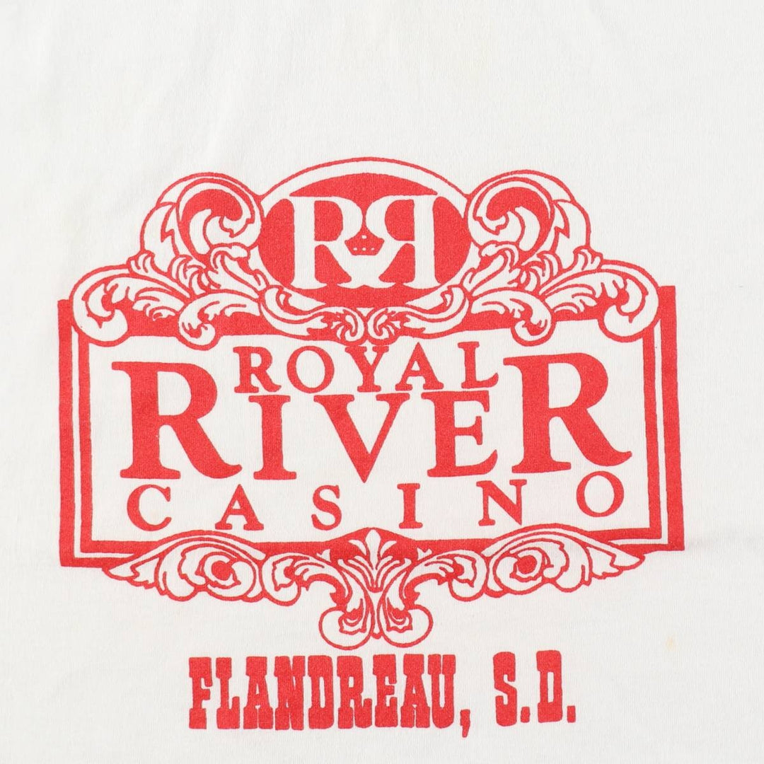 90'S Fruit of the Loom BEST Royal River Casino + Hotel advertising T-shirt, Made in USA, Men's size L equivalent, Vintage cotton white type Vintage Second Hand