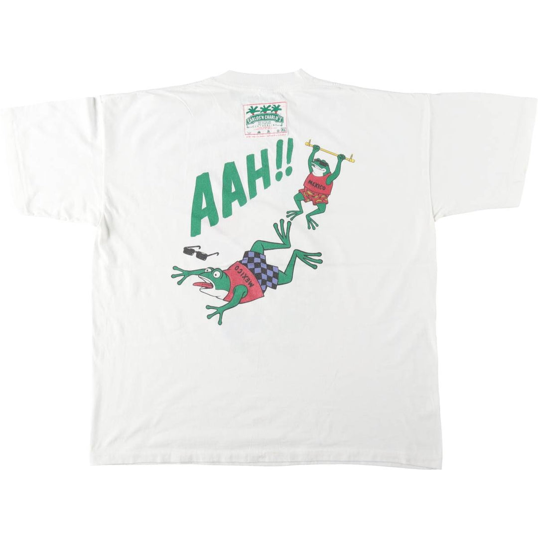 90'S Carlos'n Charlie's CLOTHESLINE Advertising T-Shirt, Men's XL equivalent, Vintage unclear white type Vintage Second Hand