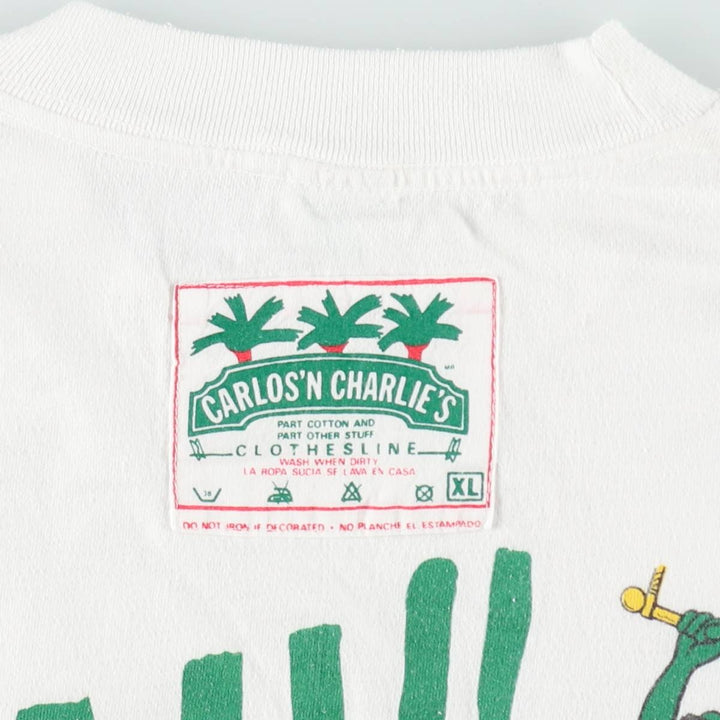 90'S Carlos'n Charlie's CLOTHESLINE Advertising T-Shirt, Men's XL equivalent, Vintage unclear white type Vintage Second Hand