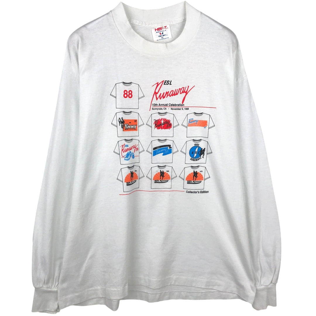 ~90'S Tee Jays HEF-T Long-Sleeve T-Shirt, Made in USA, Men's XL equivalent, Vintage polyester white type Vintage Second Hand