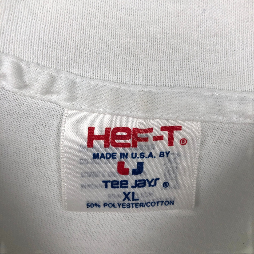 ~90'S Tee Jays HEF-T Long-Sleeve T-Shirt, Made in USA, Men's XL equivalent, Vintage polyester white type Vintage Second Hand