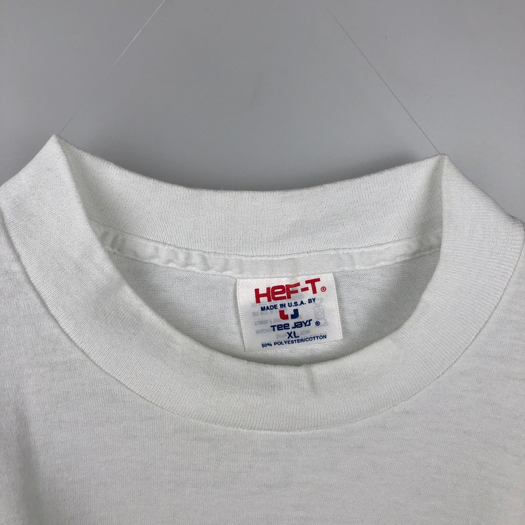 ~90'S Tee Jays HEF-T Long-Sleeve T-Shirt, Made in USA, Men's XL equivalent, Vintage polyester white type Vintage Second Hand