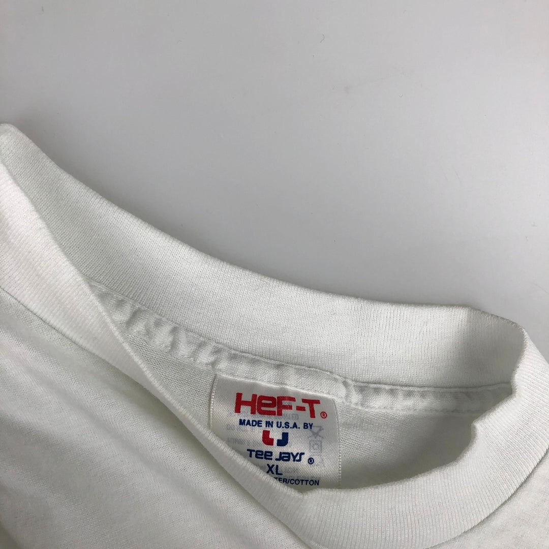 ~90'S Tee Jays HEF-T Long-Sleeve T-Shirt, Made in USA, Men's XL equivalent, Vintage polyester white type Vintage Second Hand