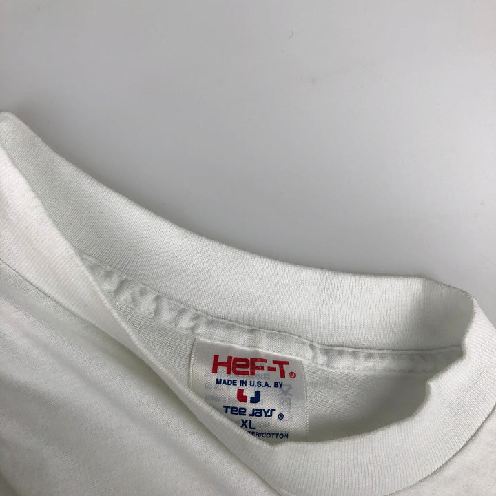 ~90'S Tee Jays HEF-T Long-Sleeve T-Shirt, Made in USA, Men's XL equivalent, Vintage polyester white type Vintage Second Hand