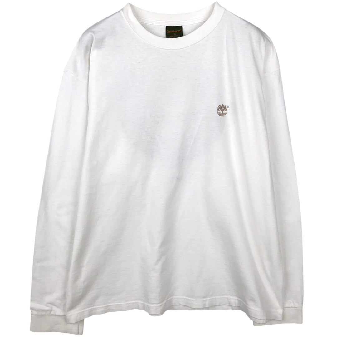 Timberland Back Logo Long-Sleeve T-Shirt, Made in USA, Men's Size L (approx.) cotton white type Vintage Second Hand