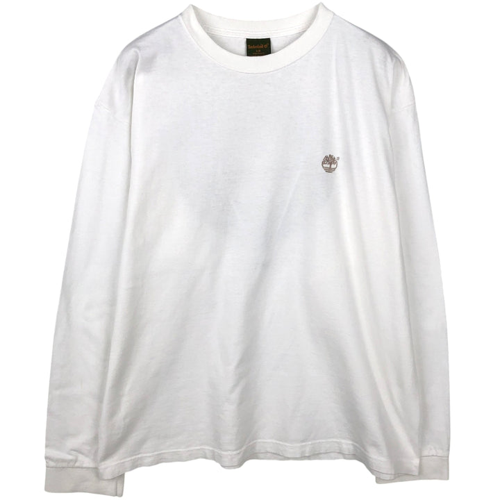 Timberland Back Logo Long-Sleeve T-Shirt, Made in USA, Men's Size L (approx.) cotton white type Vintage Second Hand