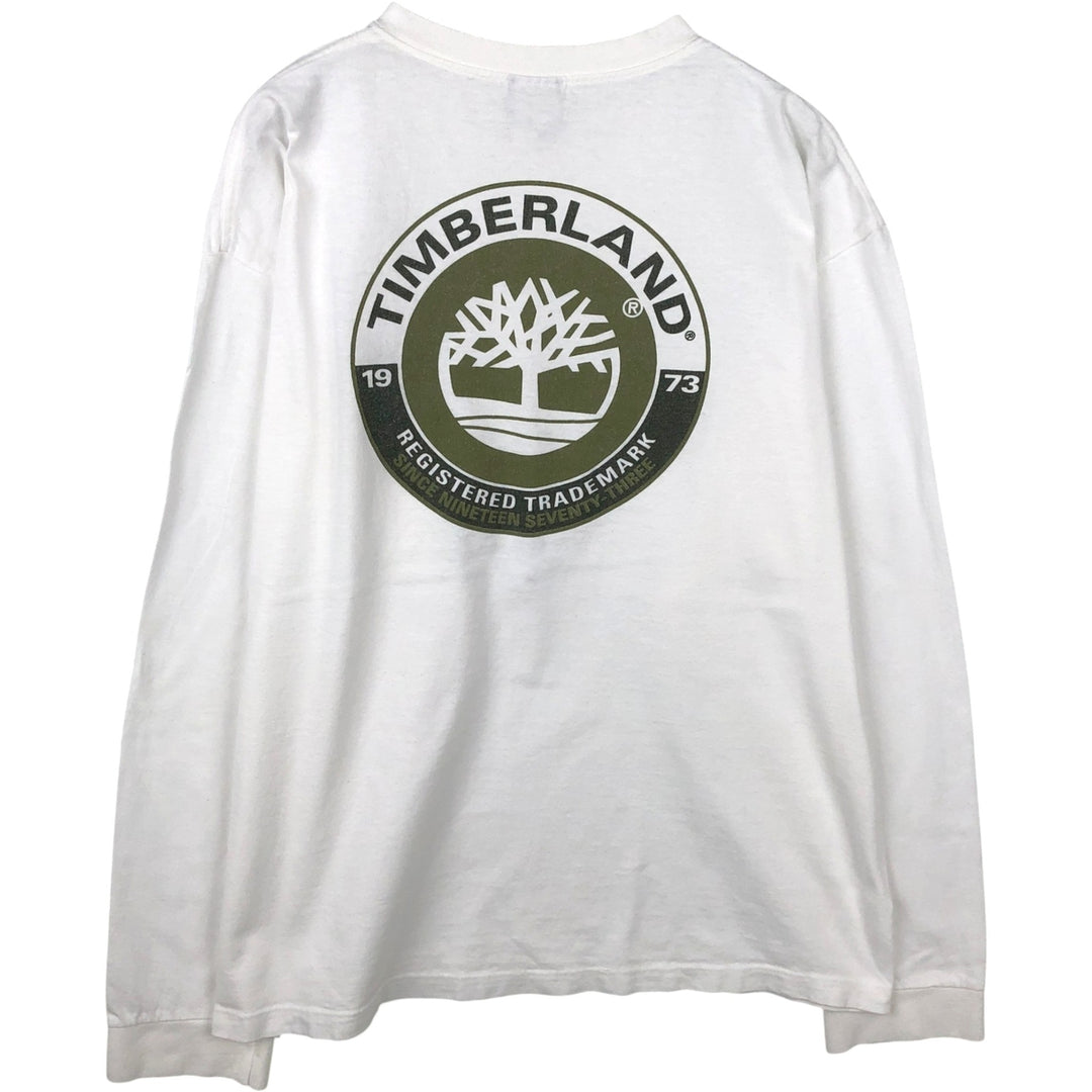 Timberland Back Logo Long-Sleeve T-Shirt, Made in USA, Men's Size L (approx.) cotton white type Vintage Second Hand