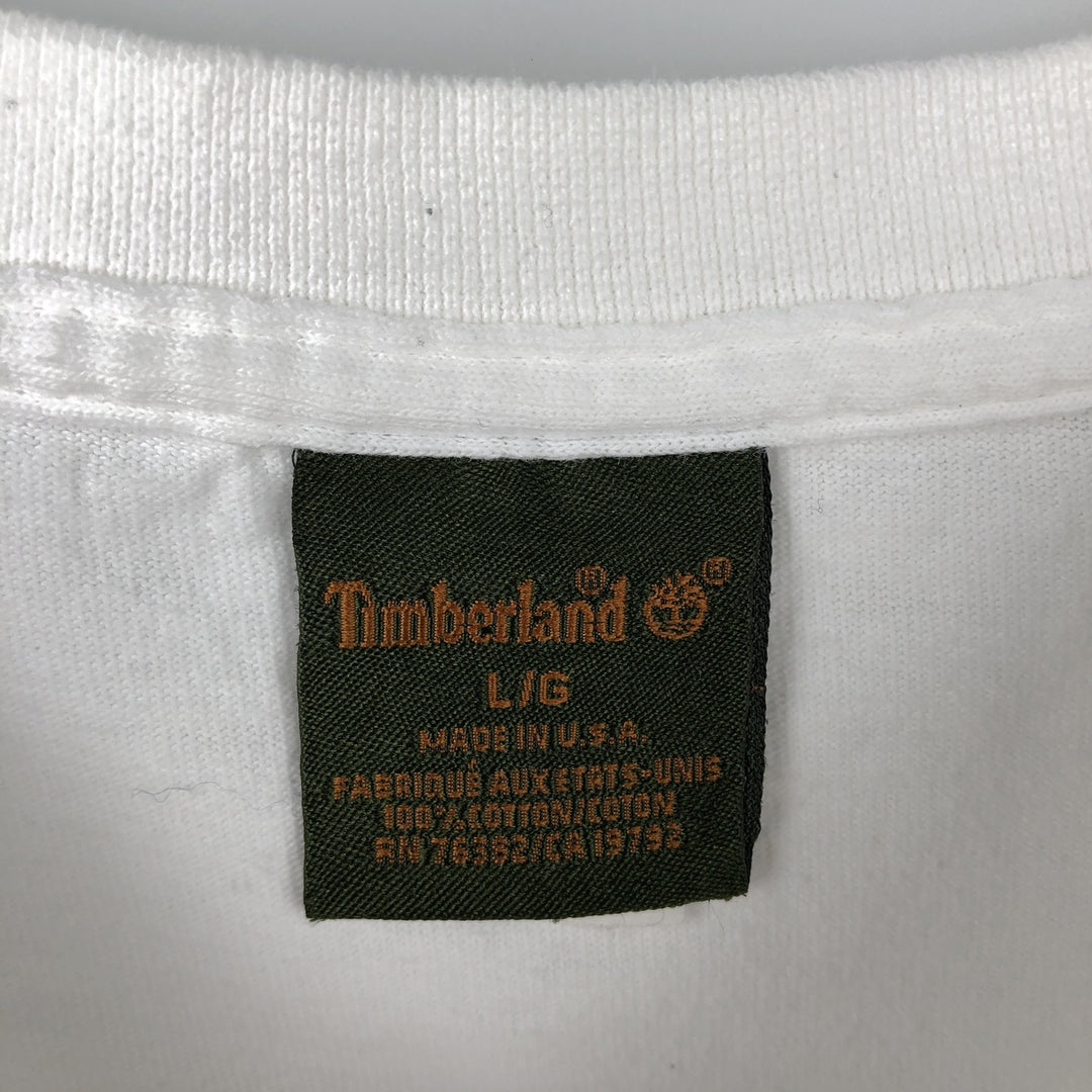 Timberland Back Logo Long-Sleeve T-Shirt, Made in USA, Men's Size L (approx.) cotton white type Vintage Second Hand