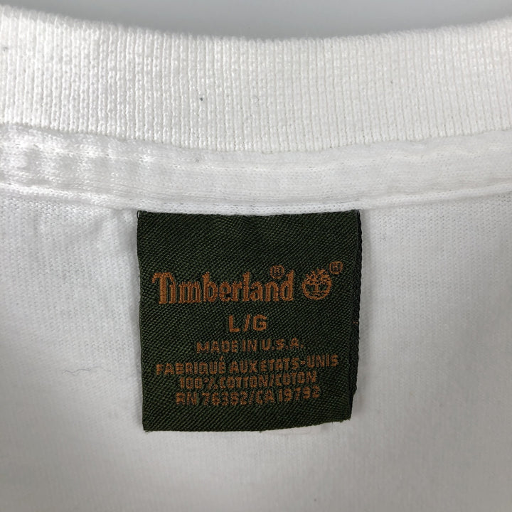 Timberland Back Logo Long-Sleeve T-Shirt, Made in USA, Men's Size L (approx.) cotton white type Vintage Second Hand