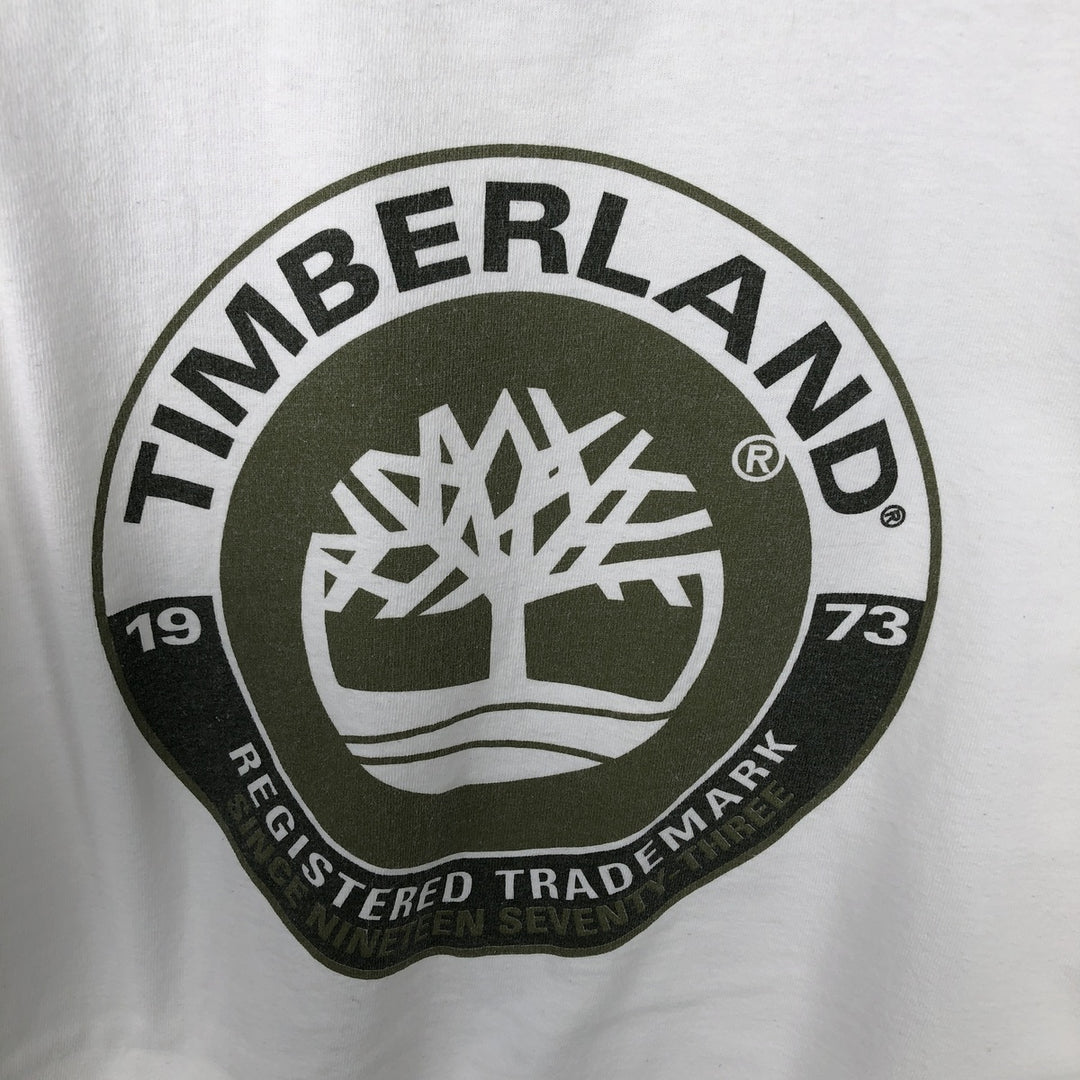 Timberland Back Logo Long-Sleeve T-Shirt, Made in USA, Men's Size L (approx.) cotton white type Vintage Second Hand