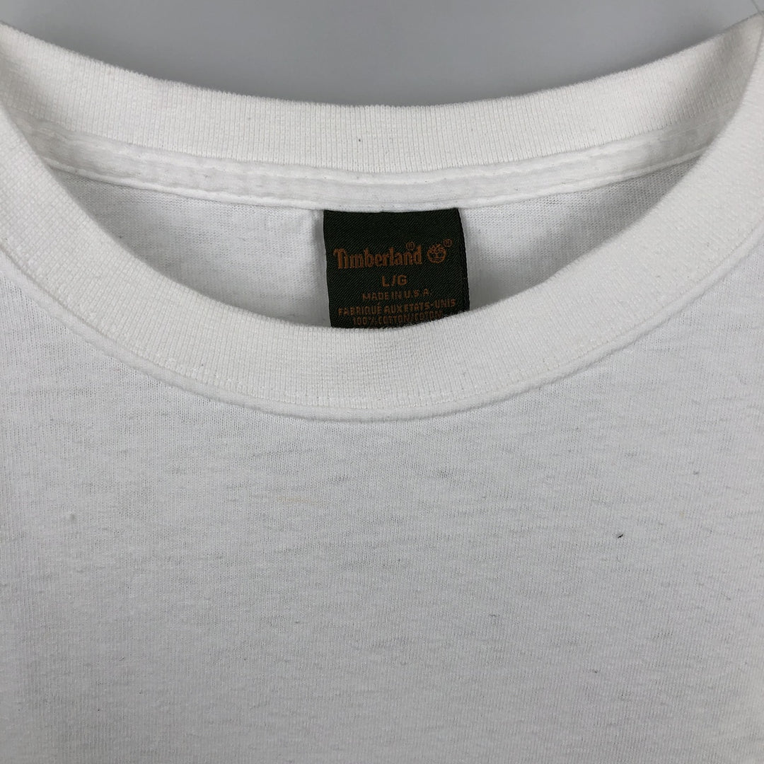 Timberland Back Logo Long-Sleeve T-Shirt, Made in USA, Men's Size L (approx.) cotton white type Vintage Second Hand