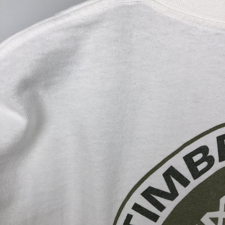 Timberland Back Logo Long-Sleeve T-Shirt, Made in USA, Men's Size L (approx.) cotton white type Vintage Second Hand