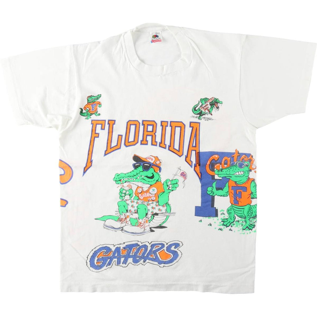 90'S Fruit of the Loom College T-shirt, Made in USA, Men's L size, Vintage cotton white type Vintage Second Hand