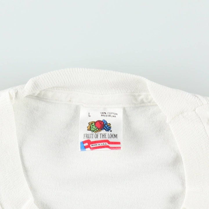 90'S Fruit of the Loom College T-shirt, Made in USA, Men's L size, Vintage cotton white type Vintage Second Hand