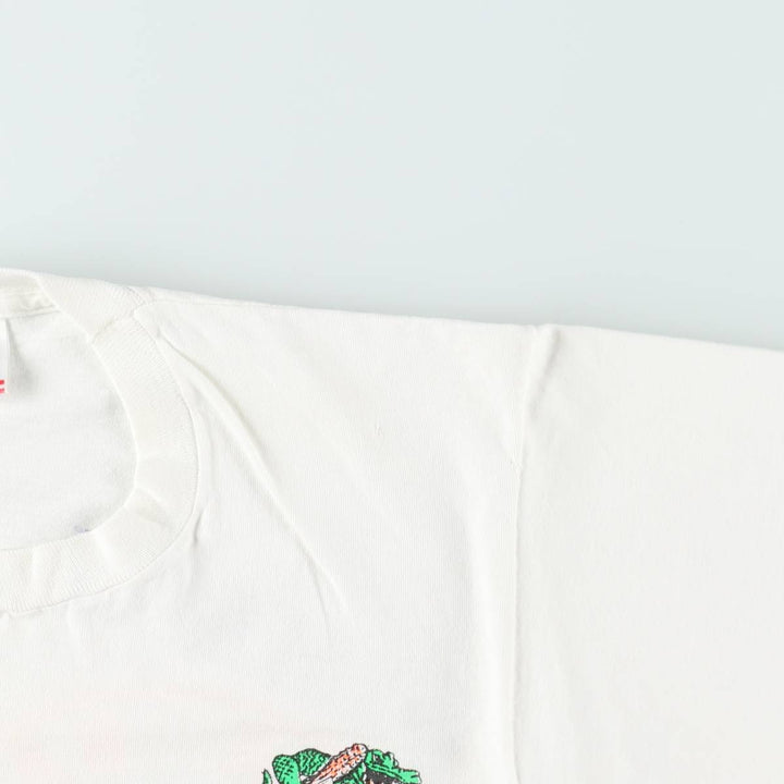 90'S Fruit of the Loom College T-shirt, Made in USA, Men's L size, Vintage cotton white type Vintage Second Hand
