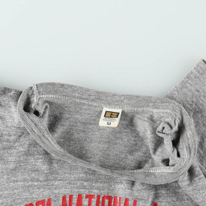 60s-70'S Russell Print T-Shirt, Made in USA, Men's Size M (Equivalent), Vintage cotton gray type Vintage Second Hand