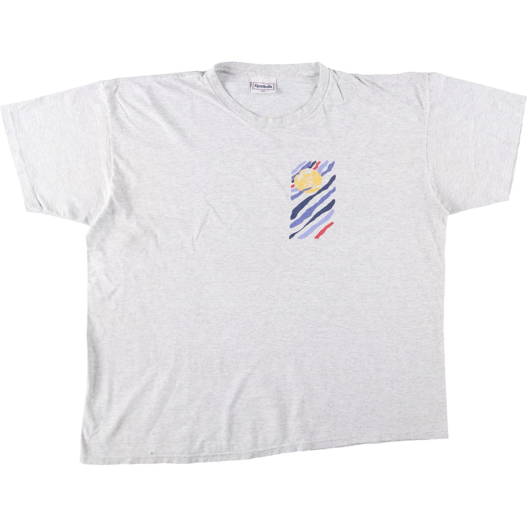 90'S Reebok sports print t-shirt, made in USA, men's size XXL equivalent, vintage. cotton gray type Vintage Second Hand