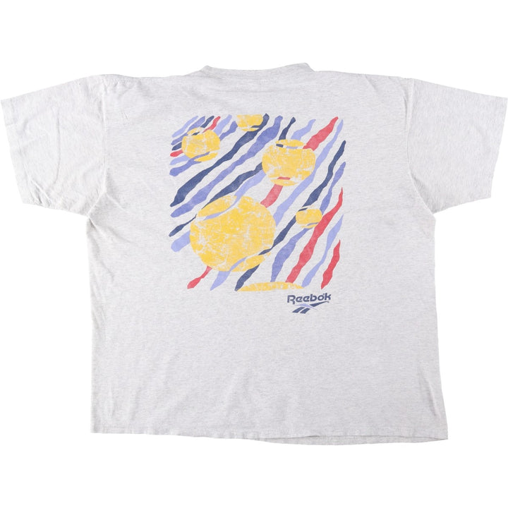 90'S Reebok sports print t-shirt, made in USA, men's size XXL equivalent, vintage. cotton gray type Vintage Second Hand