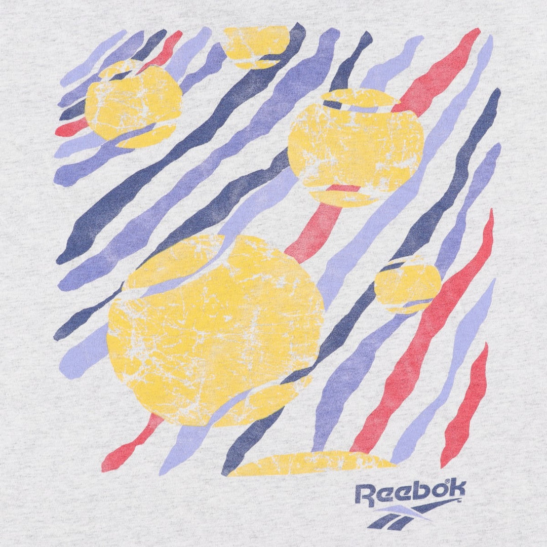 90'S Reebok sports print t-shirt, made in USA, men's size XXL equivalent, vintage. cotton gray type Vintage Second Hand