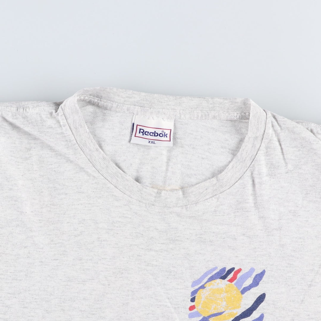90'S Reebok sports print t-shirt, made in USA, men's size XXL equivalent, vintage. cotton gray type Vintage Second Hand