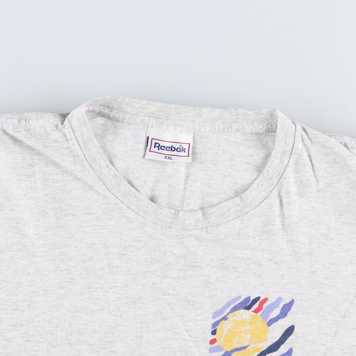 90'S Reebok sports print t-shirt, made in USA, men's size XXL equivalent, vintage. cotton gray type Vintage Second Hand