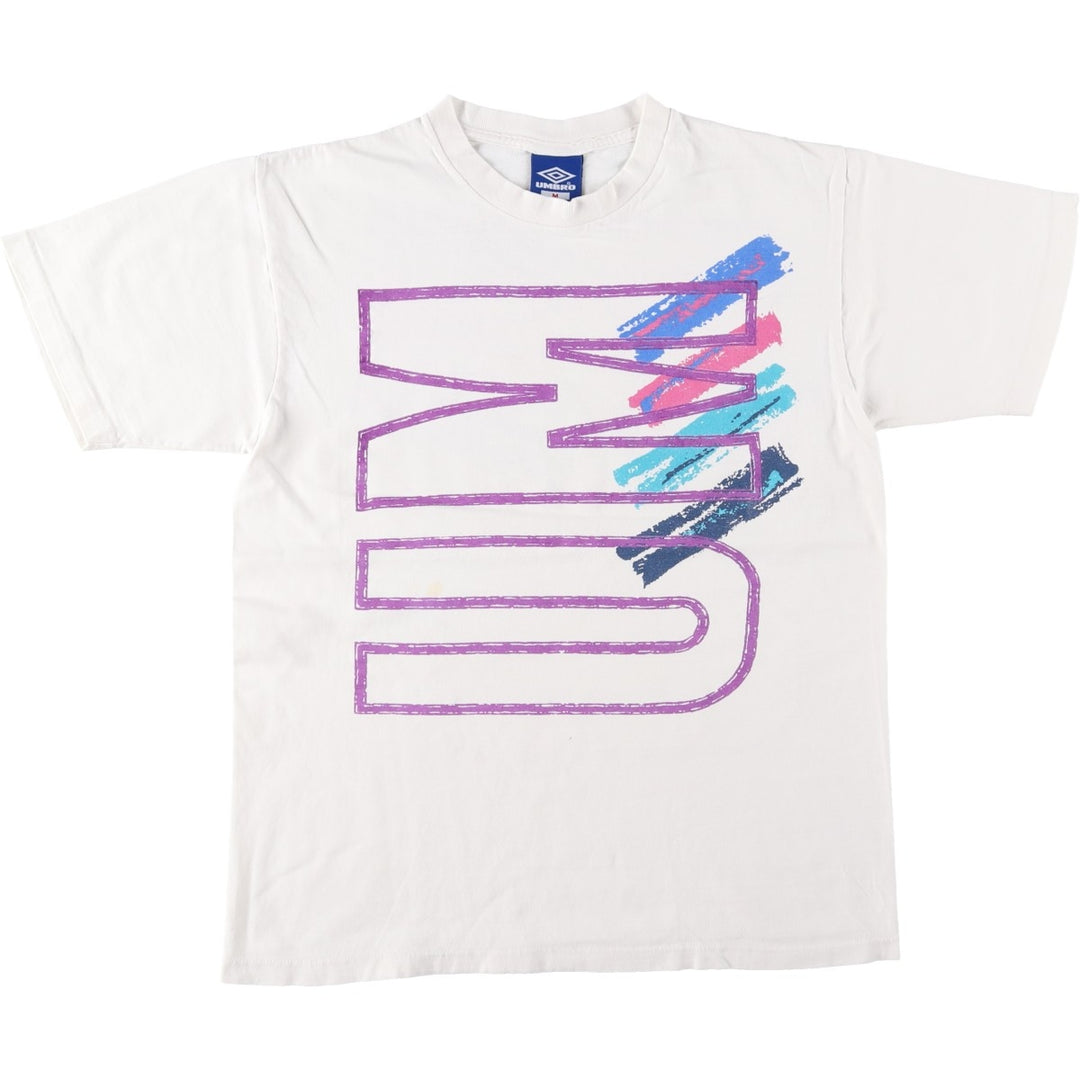 90'S Umbro Blue Tag Logo Print T-Shirt, Made in USA, Men's Size M (approx.), Vintage cotton white type Vintage Second Hand