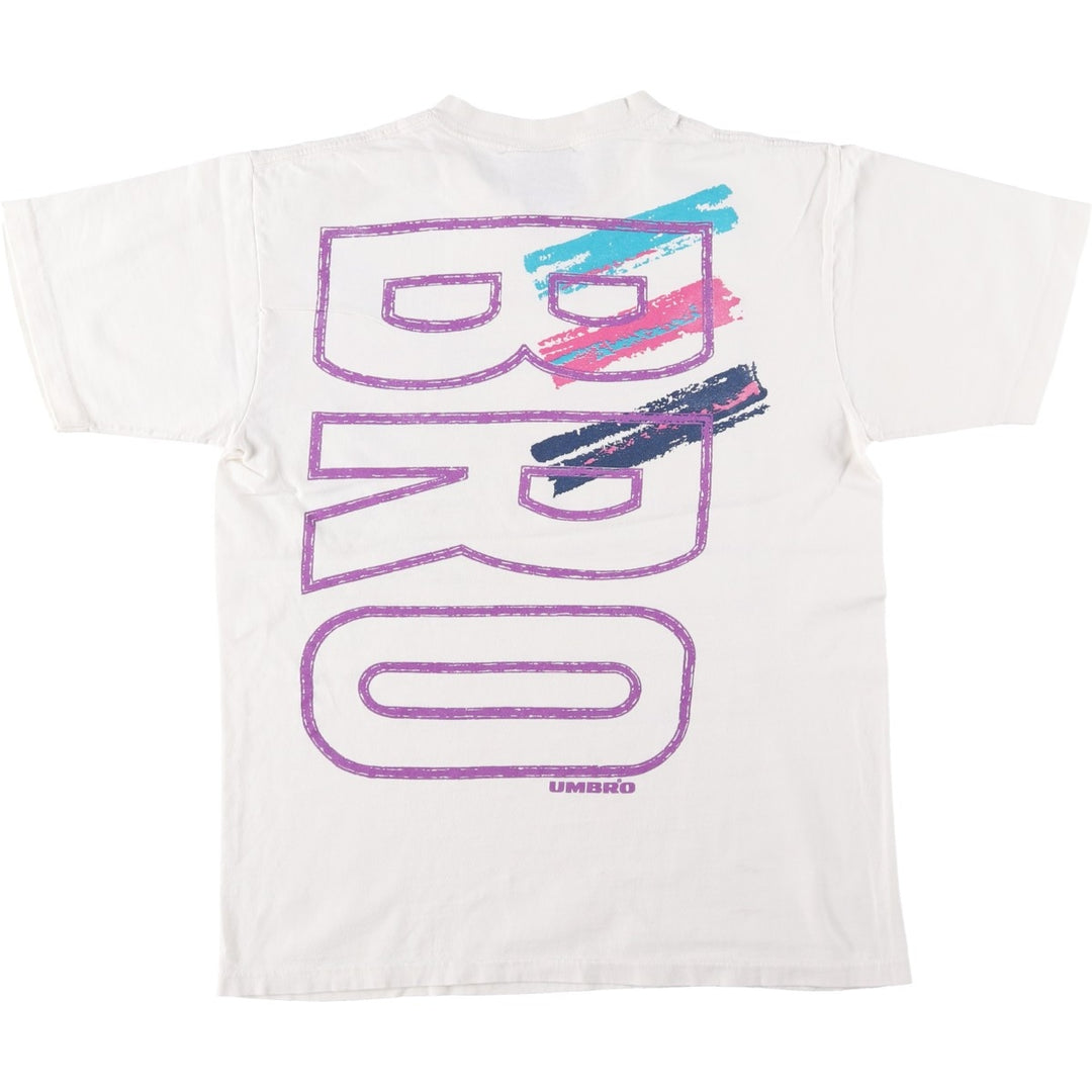 90'S Umbro Blue Tag Logo Print T-Shirt, Made in USA, Men's Size M (approx.), Vintage cotton white type Vintage Second Hand