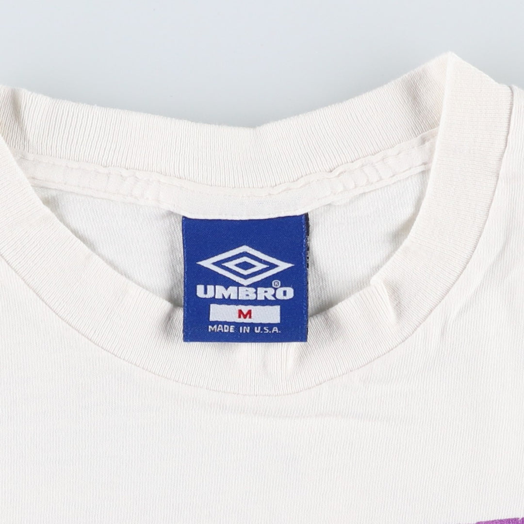 90'S Umbro Blue Tag Logo Print T-Shirt, Made in USA, Men's Size M (approx.), Vintage cotton white type Vintage Second Hand