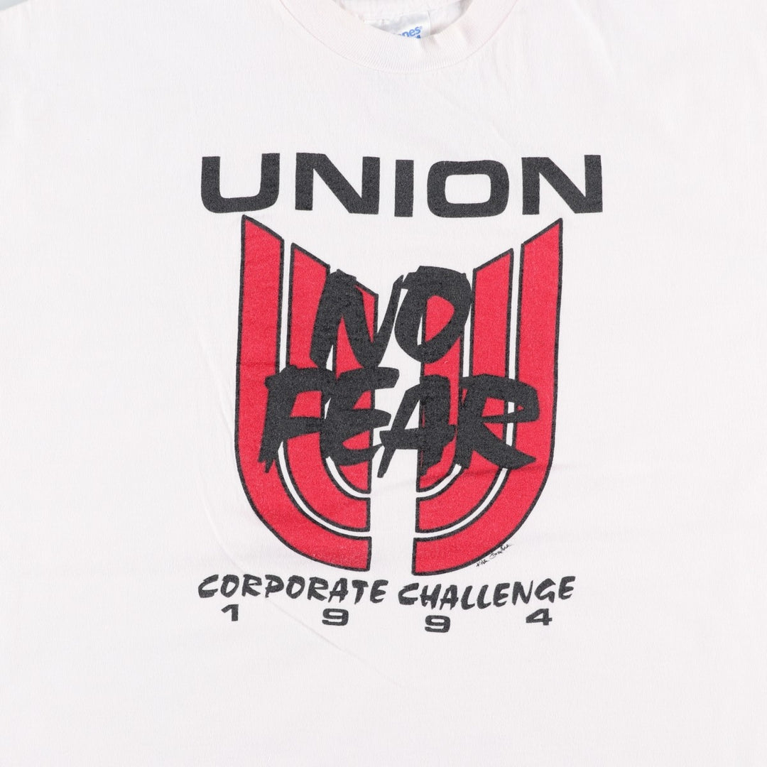 90'S Hanes NO FEAR CORPORATED CHALLENGE Surf/Skate T-Shirt, Made in USA, Men's XL equivalent, Vintage cotton white type Vintage Second Hand