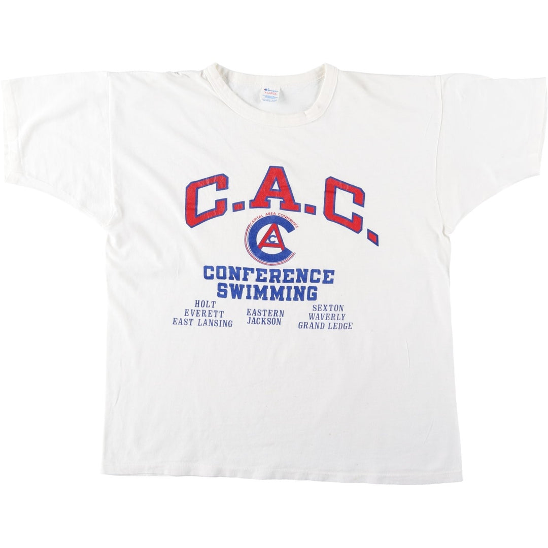 80'S Champion Tricot Tag Sport Print T-Shirt Made in USA Men's XL Vintage cotton white type Vintage Second Hand