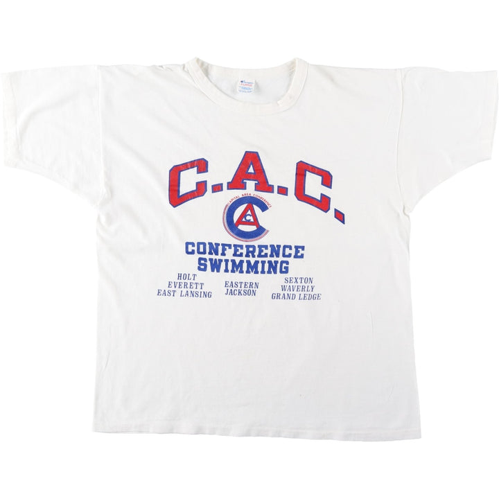 80'S Champion Tricot Tag Sport Print T-Shirt Made in USA Men's XL Vintage cotton white type Vintage Second Hand