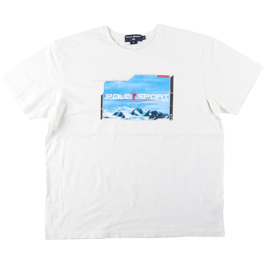 Ralph Lauren POLO SPORT Short-Sleeve T-Shirt with One-Point Logo, Men's Size XL (approx.) cotton white type Vintage Second Hand