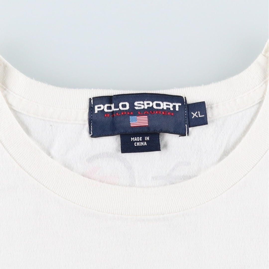 Ralph Lauren POLO SPORT Short-Sleeve T-Shirt with One-Point Logo, Men's Size XL (approx.) cotton white type Vintage Second Hand