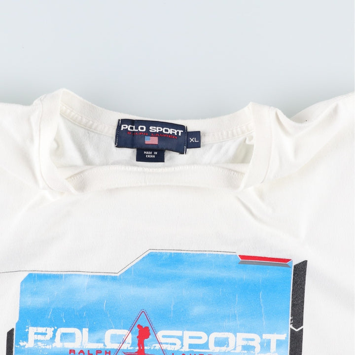 Ralph Lauren POLO SPORT Short-Sleeve T-Shirt with One-Point Logo, Men's Size XL (approx.) cotton white type Vintage Second Hand