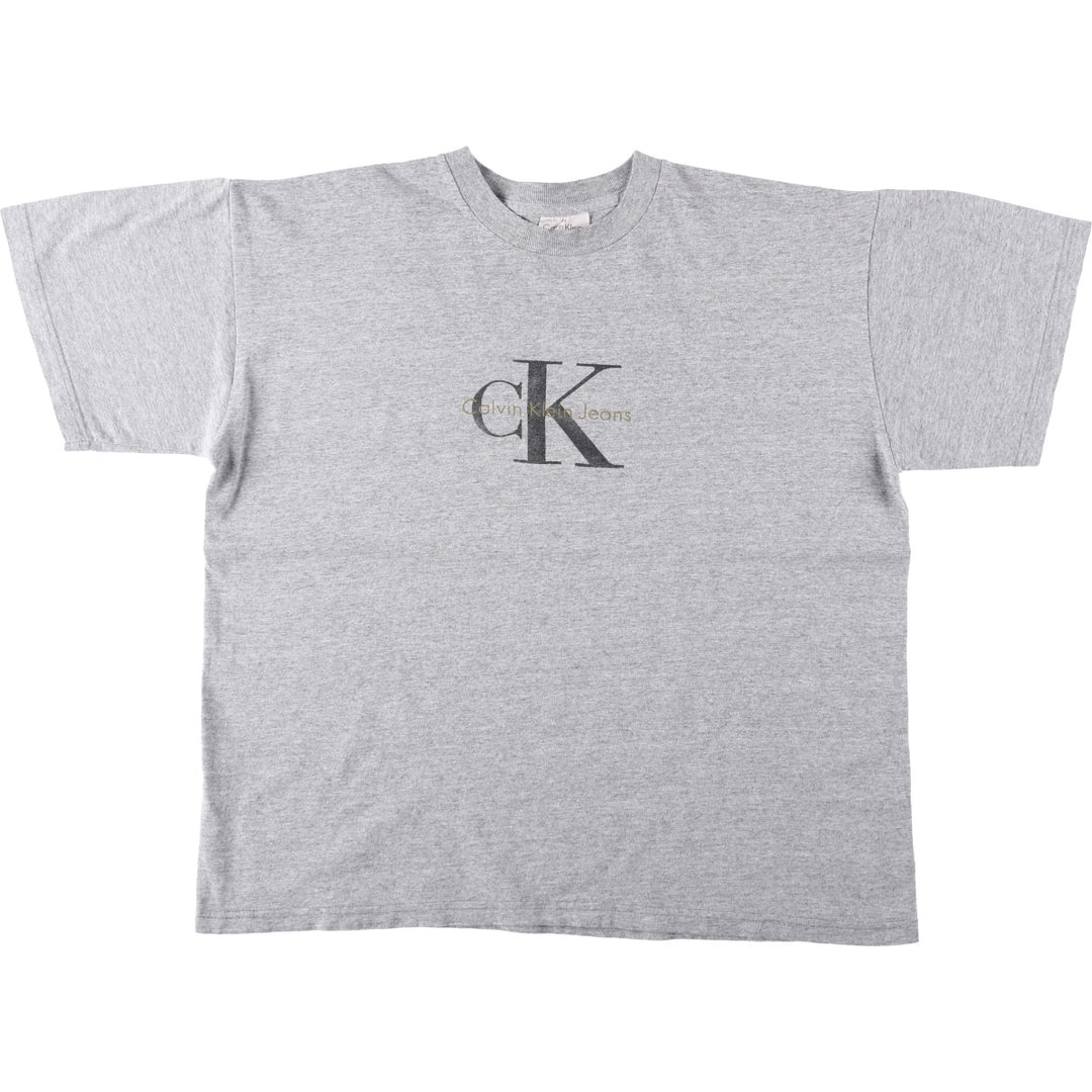 90'S Calvin Klein Jeans Short-Sleeve Logo T-Shirt, Made in USA, Men's Size M (approx.), Vintage cotton gray type Vintage Second Hand