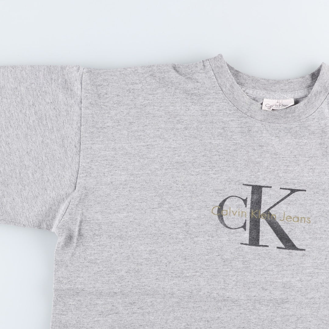 90'S Calvin Klein Jeans Short-Sleeve Logo T-Shirt, Made in USA, Men's Size M (approx.), Vintage cotton gray type Vintage Second Hand