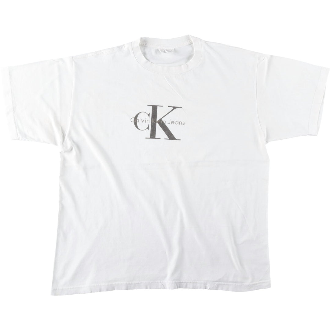 90'S Calvin Klein JEANS Short Sleeve Logo T-Shirt Made in USA Men's XL Vintage cotton white type Vintage Second Hand