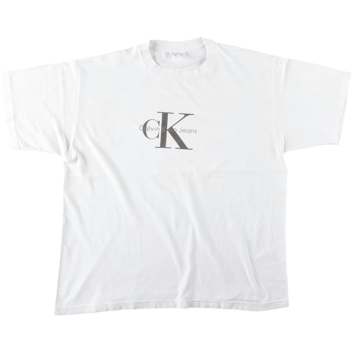 90'S Calvin Klein JEANS Short Sleeve Logo T-Shirt Made in USA Men's XL Vintage cotton white type Vintage Second Hand