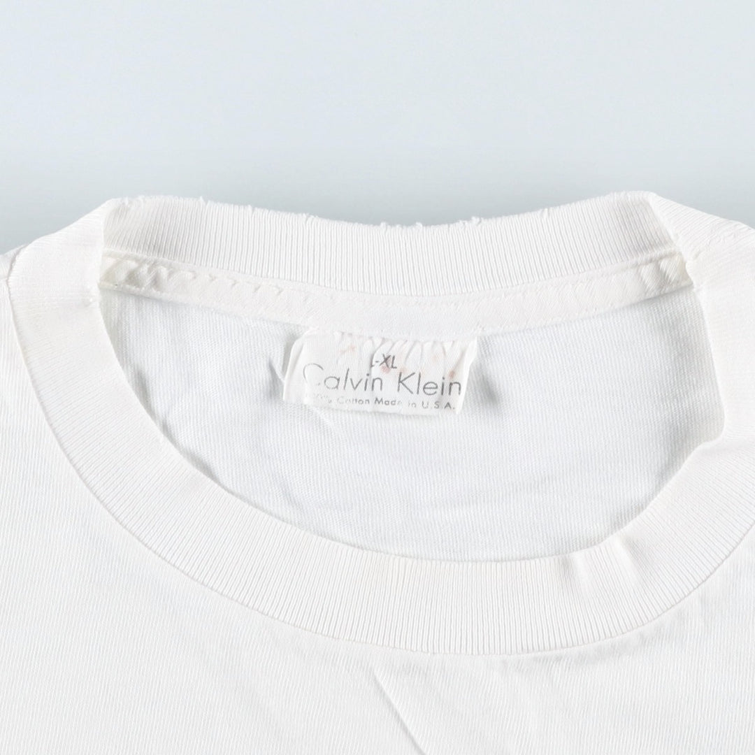 90'S Calvin Klein JEANS Short Sleeve Logo T-Shirt Made in USA Men's XL Vintage cotton white type Vintage Second Hand